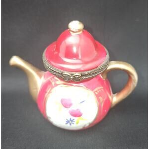 Miniature Teapot trinket box with cute flowers painted on front